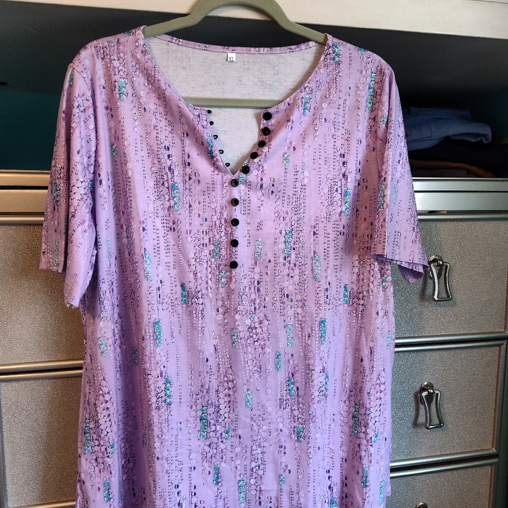 Purple Patterned Button-Front Top